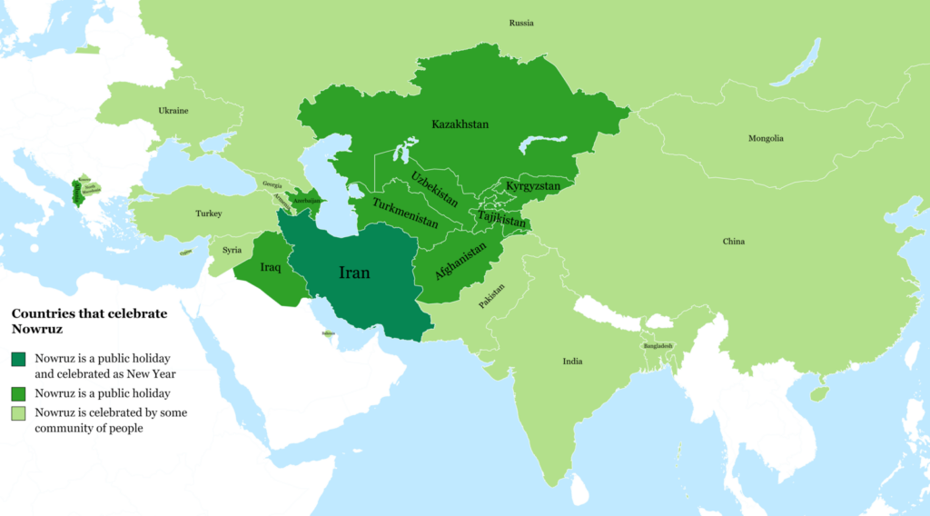 Map of the countries that celebrate Nowruz