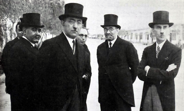 All the Shah's men. From right: Ali Mansur, Mohammad Ali Foroughi, MustafaQoly Bayat, Ali-Akbar Davar, and Mahmoud Djam